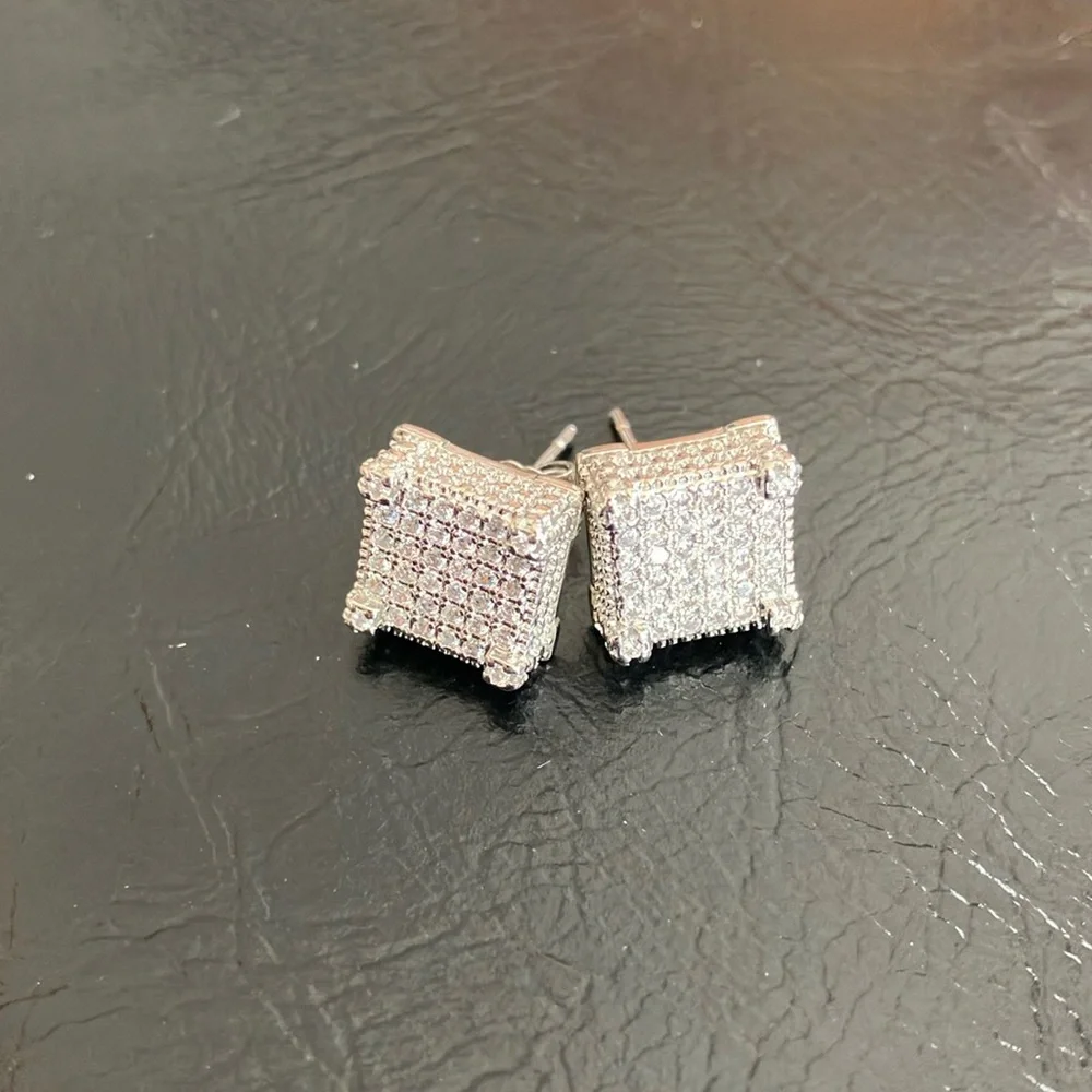 Men’s Earrings 925 Sterling Silver CZ - Picture 5 of 10